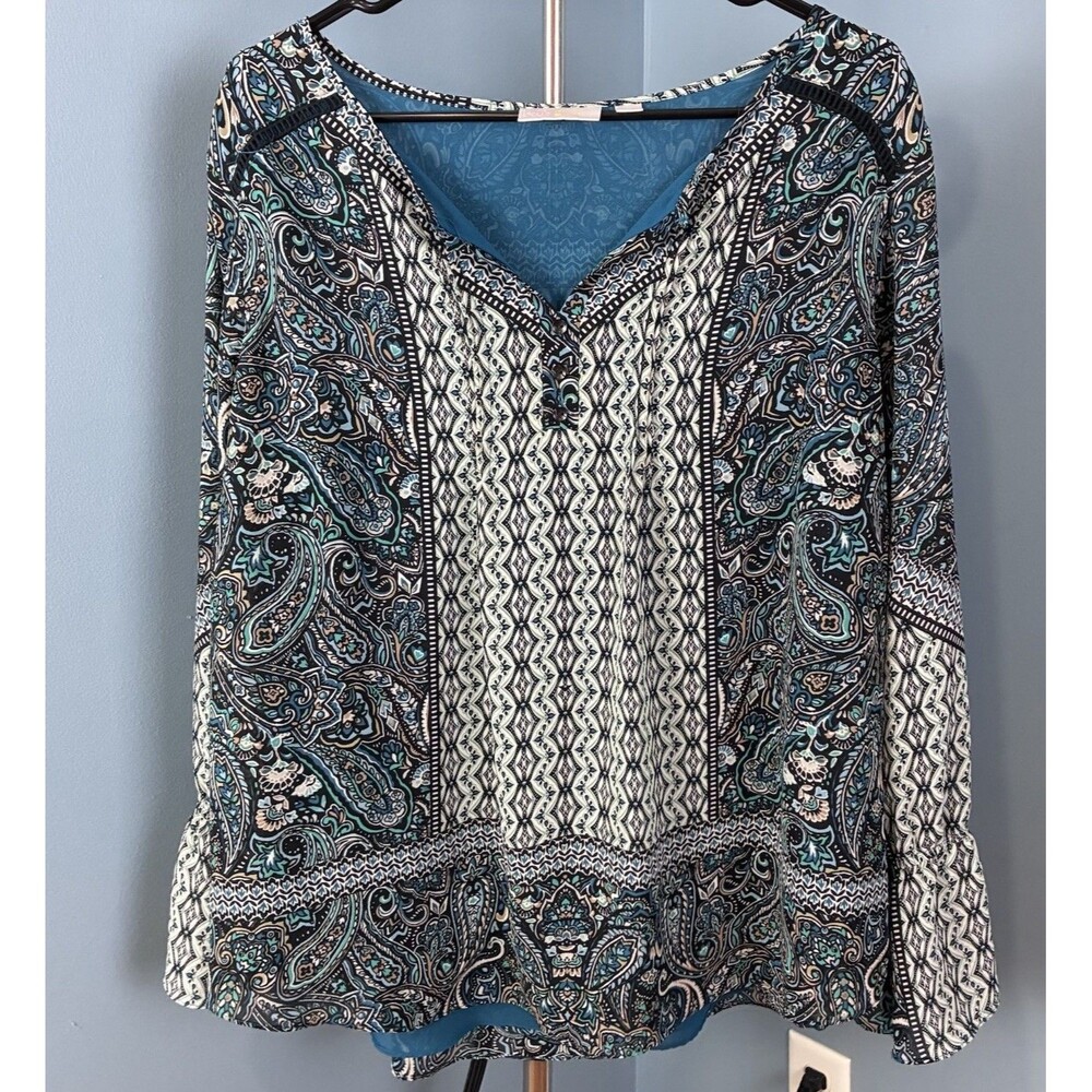 Belle By Kim Gravel Teal Lined Peasant Top Blouse Size 1X